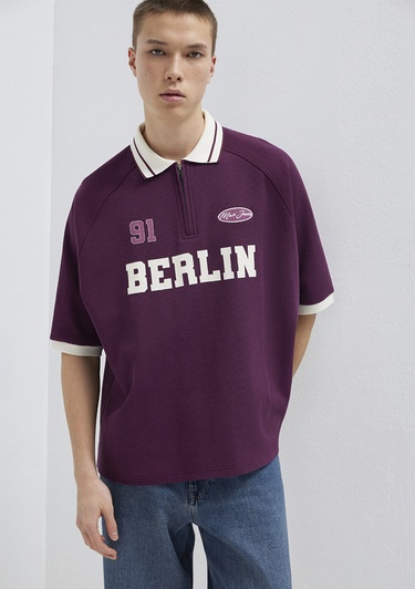  Mavi Berlin Baskılı Mor Polo Tişört Boxy Fit 0613230-70670
