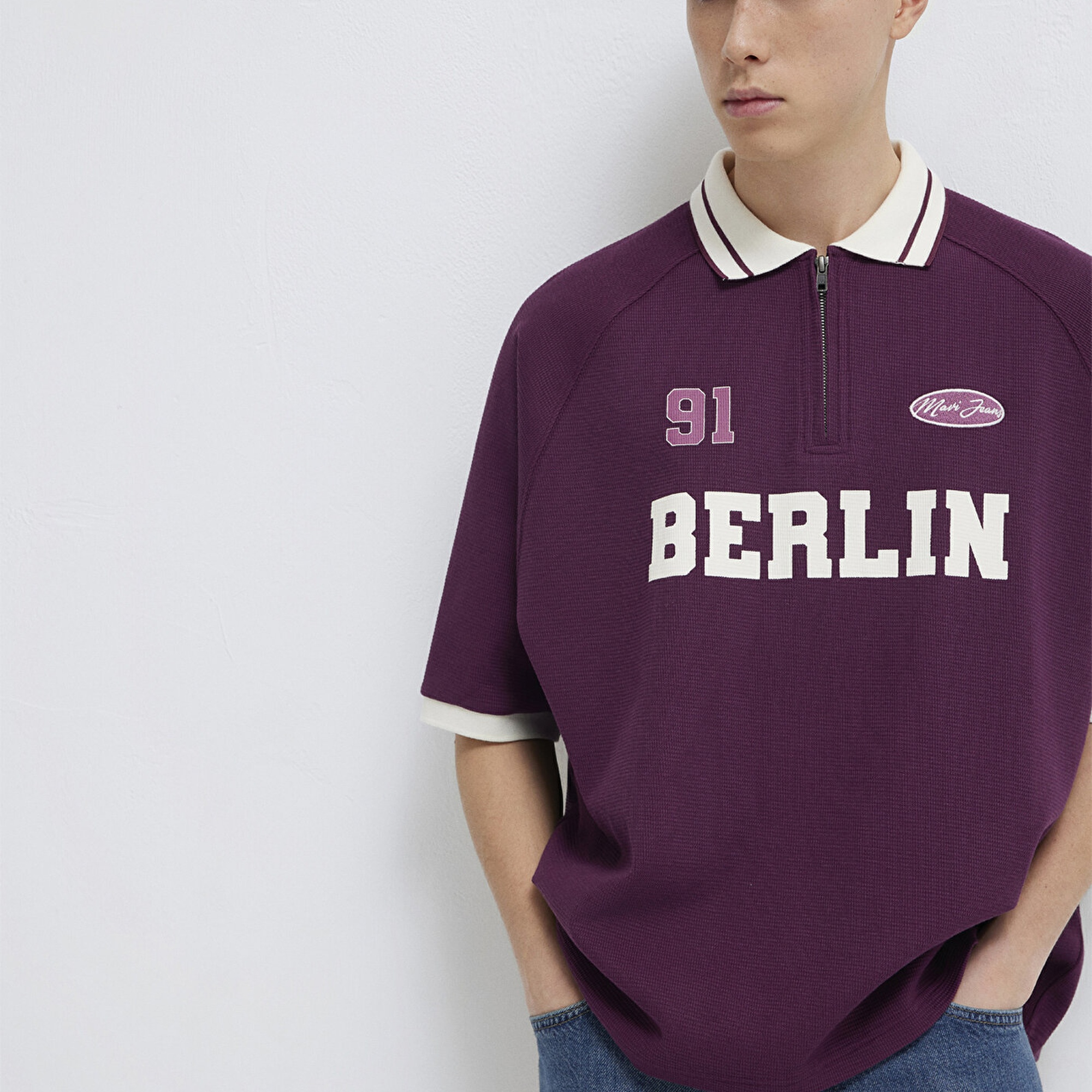 Mavi Berlin Baskılı Mor Polo Tişört Boxy Fit 0613230-70670