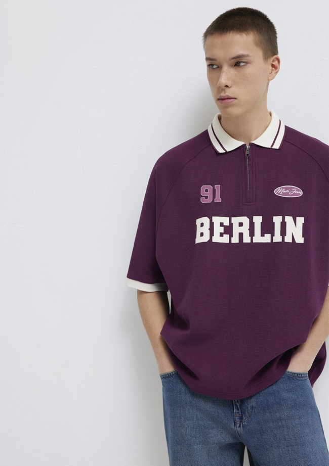  Mavi Berlin Baskılı Mor Polo Tişört Boxy Fit 0613230-70670