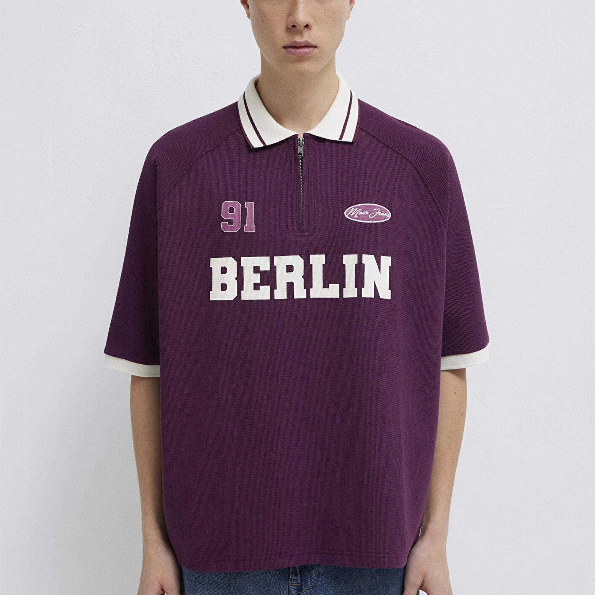 Mavi Berlin Baskılı Mor Polo Tişört Boxy Fit 0613230-70670