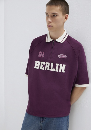  Mavi Berlin Baskılı Mor Polo Tişört Boxy Fit 0613230-70670