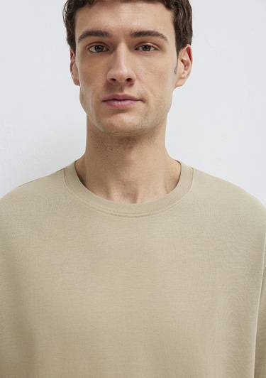  Mavi Bisiklet Yaka Bej Basic Tişört Loose Fit / Bol Rahat Kesim 0611596-70360