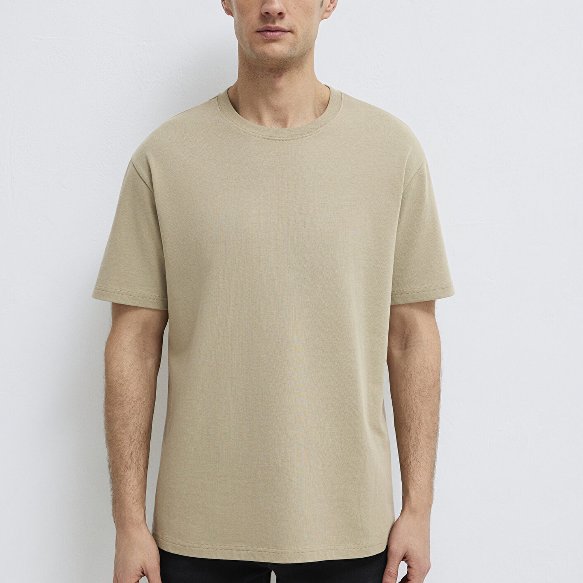 Mavi Bisiklet Yaka Bej Basic Tişört Loose Fit / Bol Rahat Kesim 0611596-70360