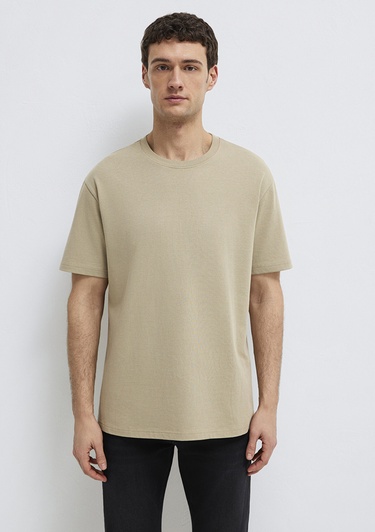  Mavi Bisiklet Yaka Bej Basic Tişört Loose Fit / Bol Rahat Kesim 0611596-70360