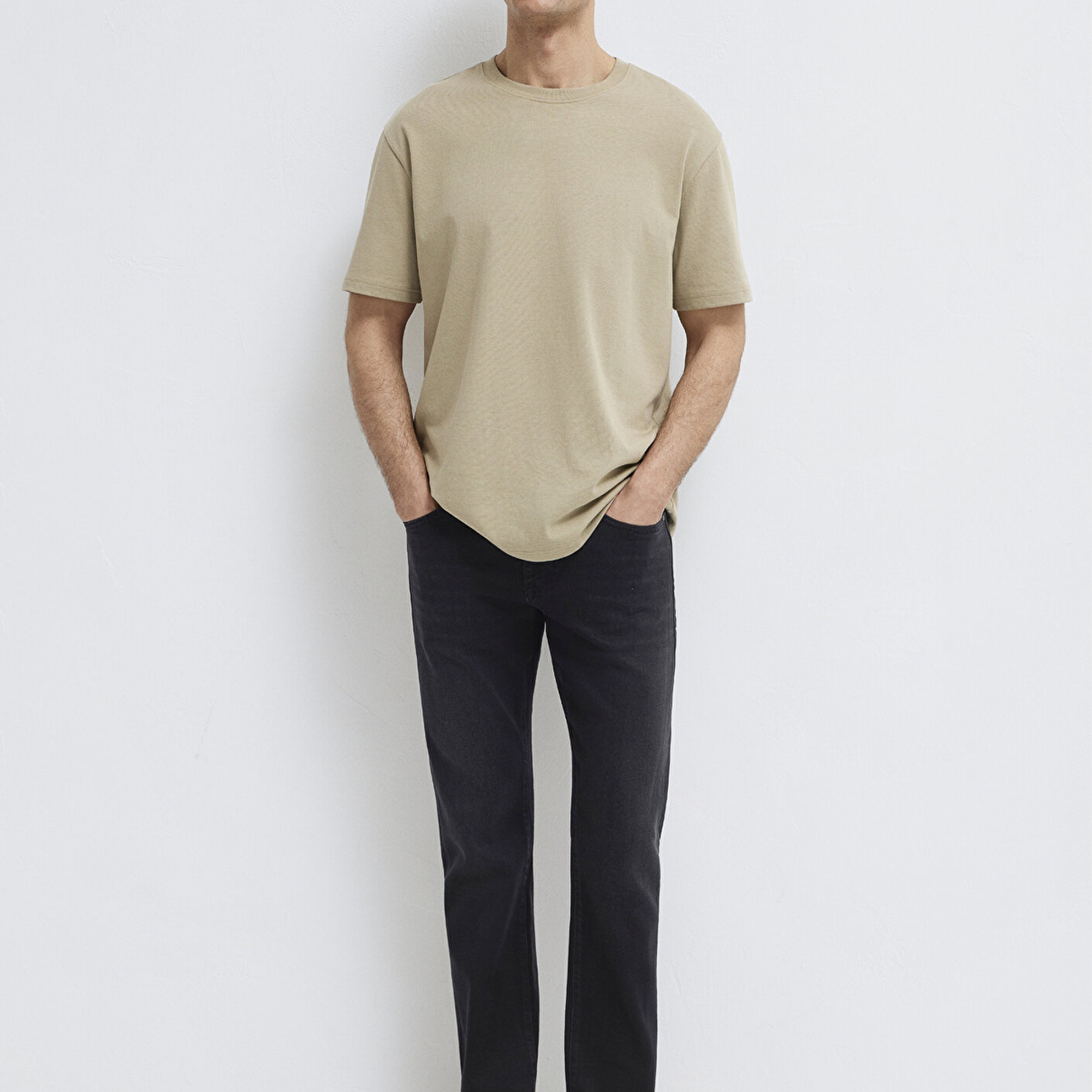 Mavi Bisiklet Yaka Bej Basic Tişört Loose Fit / Bol Rahat Kesim 0611596-70360