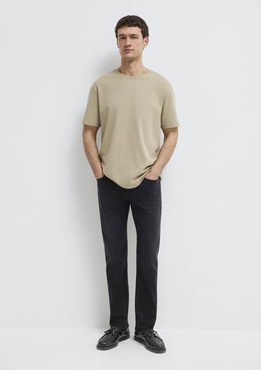  Mavi Bisiklet Yaka Bej Basic Tişört Loose Fit / Bol Rahat Kesim 0611596-70360