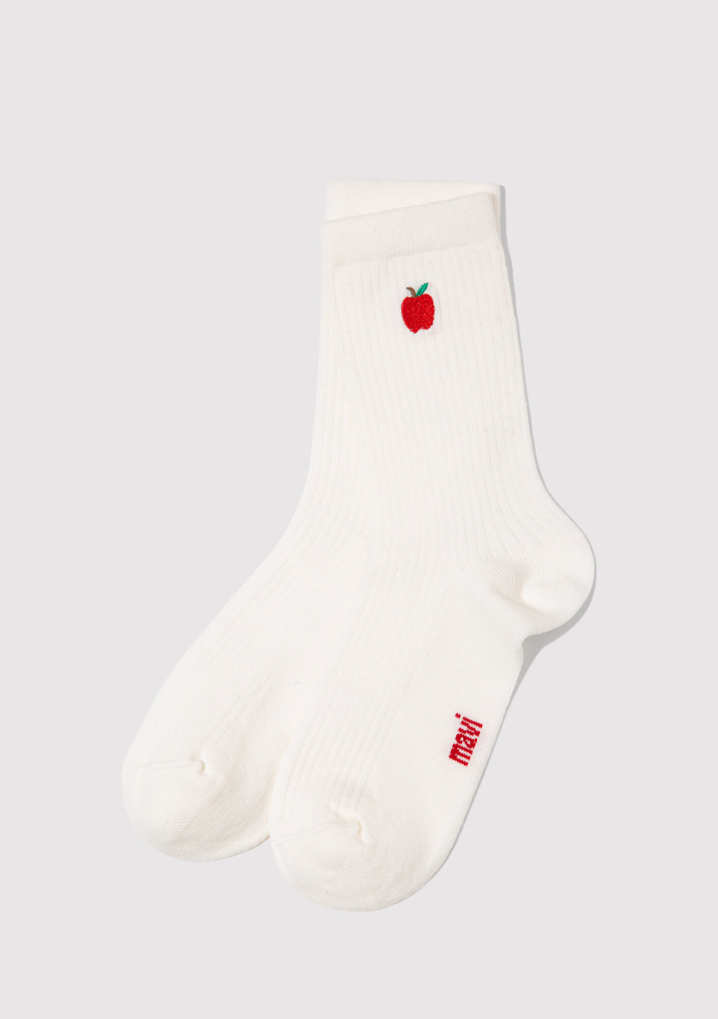 Mavi Elma Nakışlı Ekru Soket Çorap 1913809-20454