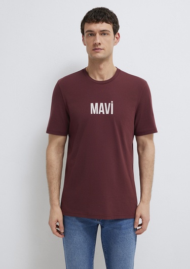  Mavi Mavi Logo Baskılı Bordo Tişört Regular Fit / Normal Kesim 0613186-70396