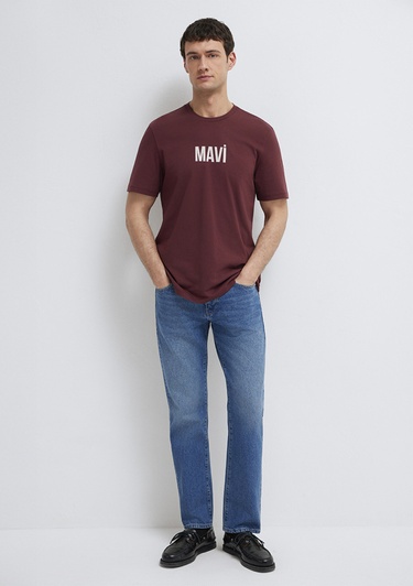  Mavi Mavi Logo Baskılı Bordo Tişört Regular Fit / Normal Kesim 0613186-70396