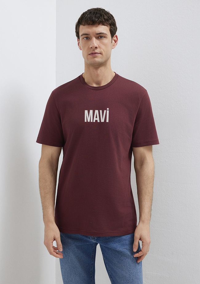  Mavi Mavi Logo Baskılı Bordo Tişört Regular Fit / Normal Kesim 0613186-70396