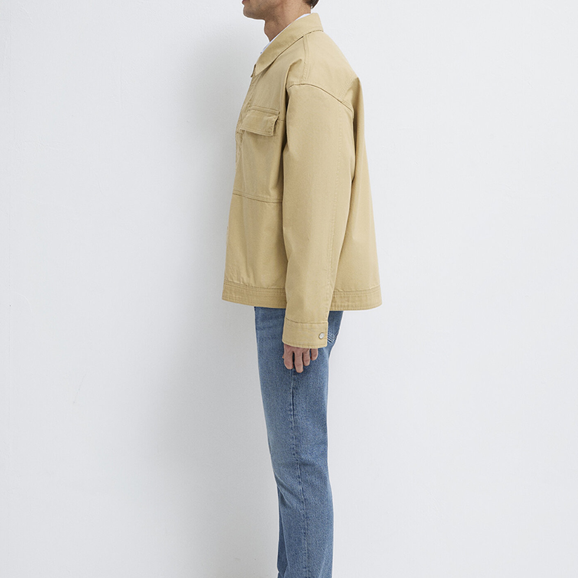 Mavi Cep Detaylı Bej İnce Ceket Loose Fit / Bol Rahat Kesim 0211872-70204