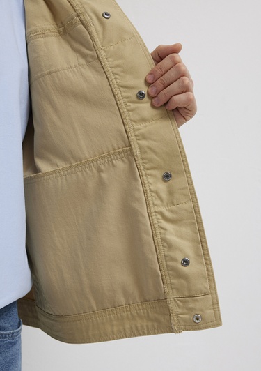  Mavi Cep Detaylı Bej İnce Ceket Loose Fit / Bol Rahat Kesim 0211872-70204