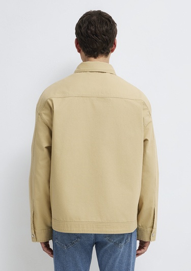  Mavi Cep Detaylı Bej İnce Ceket Loose Fit / Bol Rahat Kesim 0211872-70204