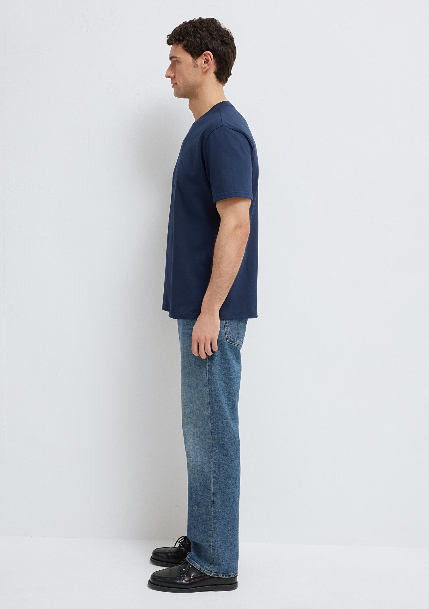  Mavi Baskılı Lacivert Tişört Loose Fit / Bol Rahat Kesim 0613156-70490