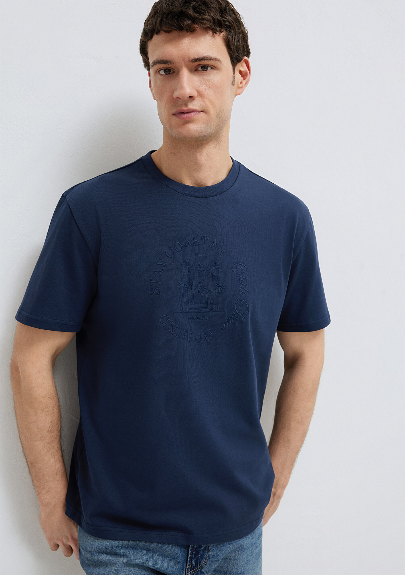 Mavi Baskılı Lacivert Tişört Loose Fit / Bol Rahat Kesim 0613156-70490