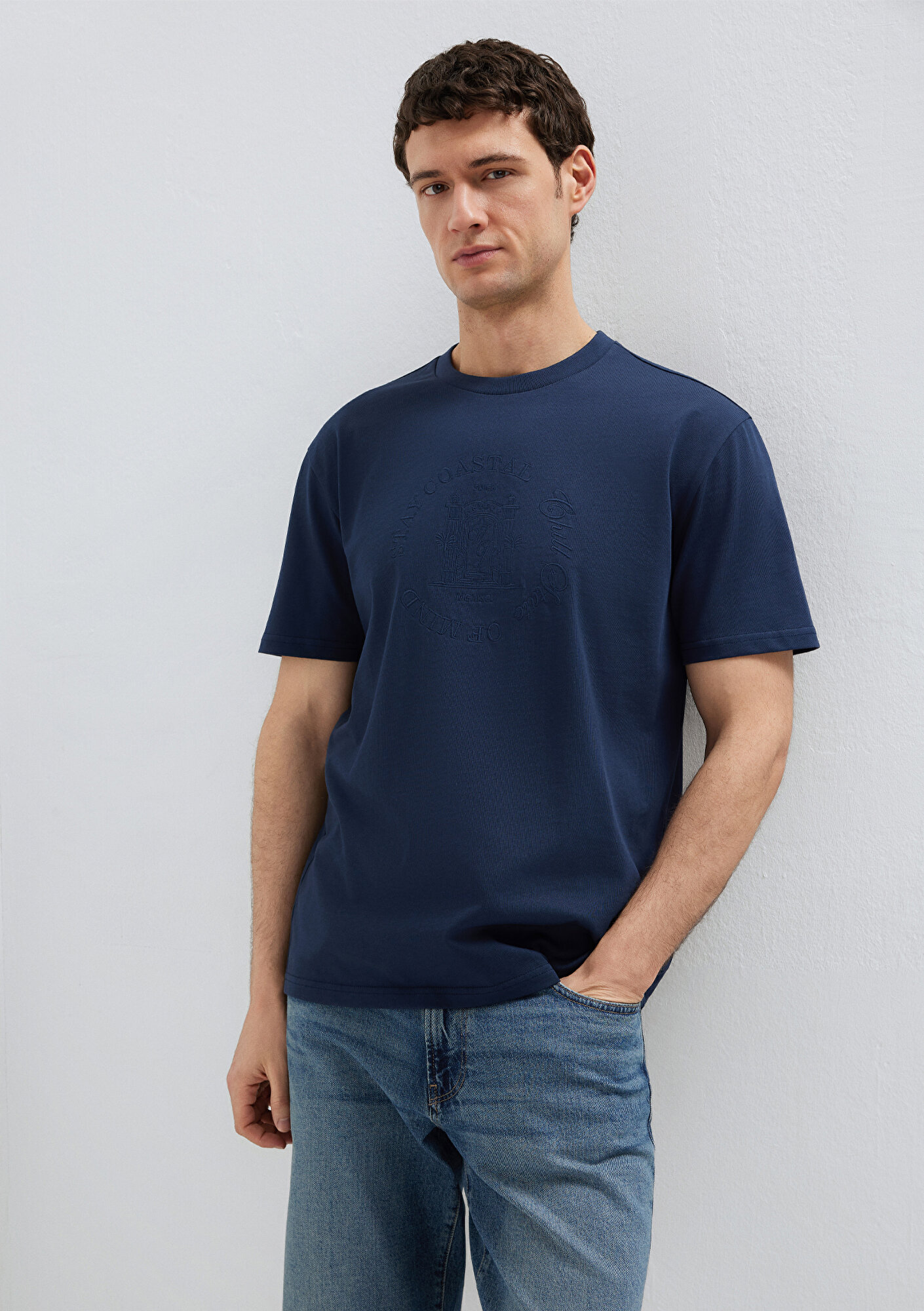 Mavi Baskılı Lacivert Tişört Loose Fit / Bol Rahat Kesim 0613156-70490