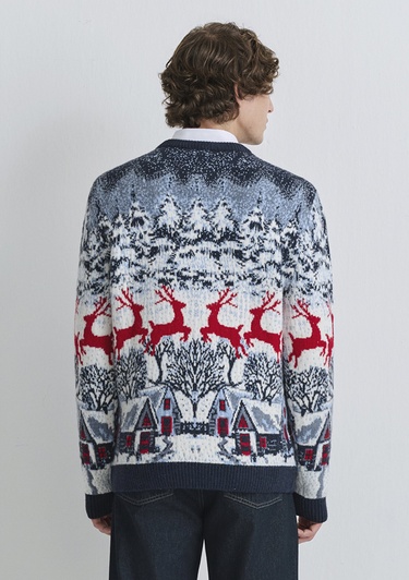  Mavi Yılbaşı Temalı Lacivert Kazak Regular Fit / Normal Kesim 0710407-70490