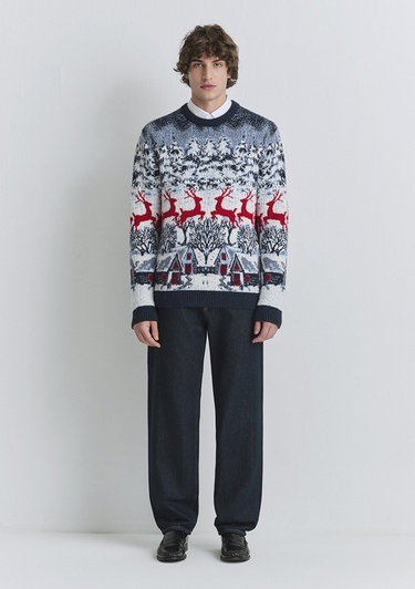  Mavi Yılbaşı Temalı Lacivert Kazak Regular Fit / Normal Kesim 0710407-70490