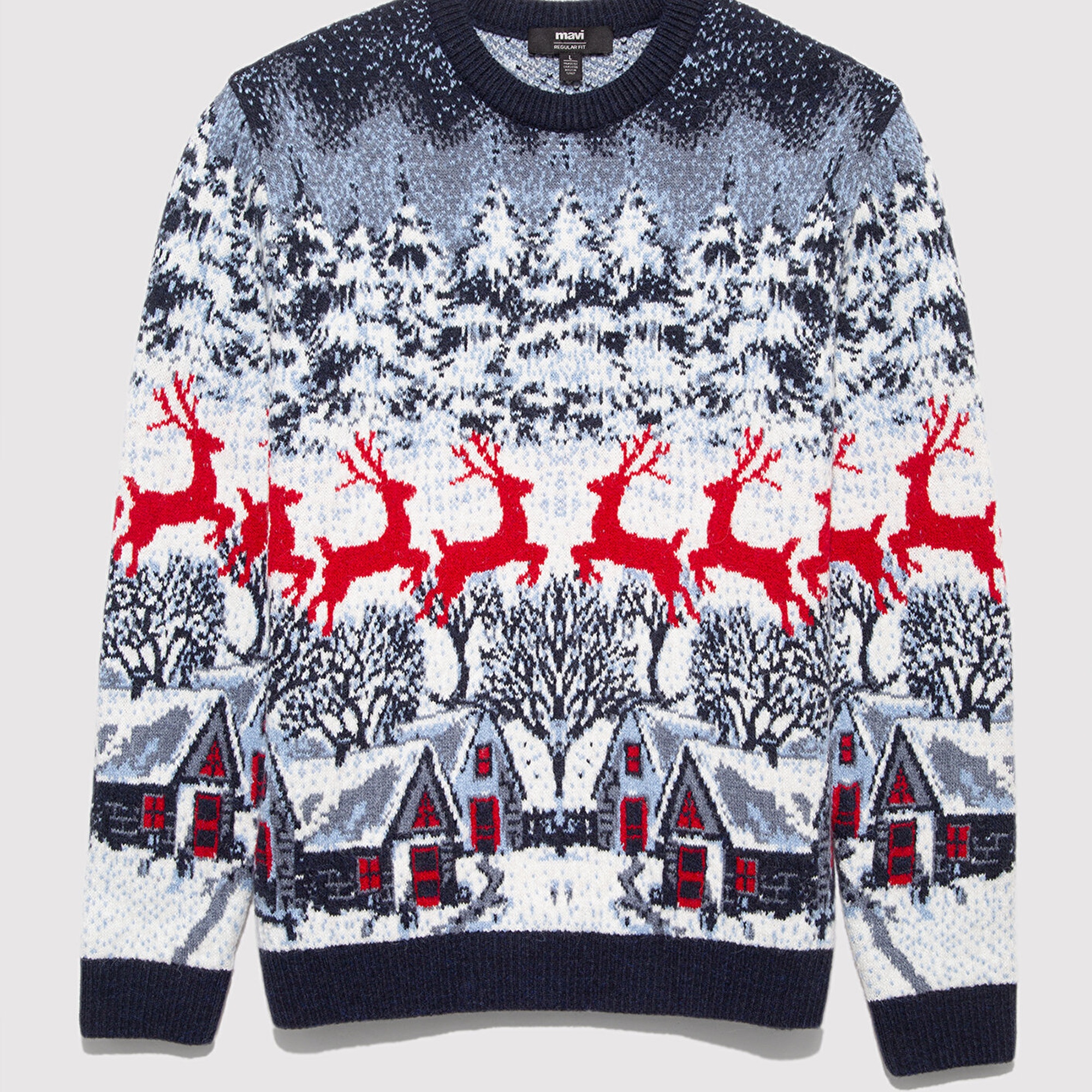 Mavi Yılbaşı Temalı Lacivert Kazak Regular Fit / Normal Kesim 0710407-70490