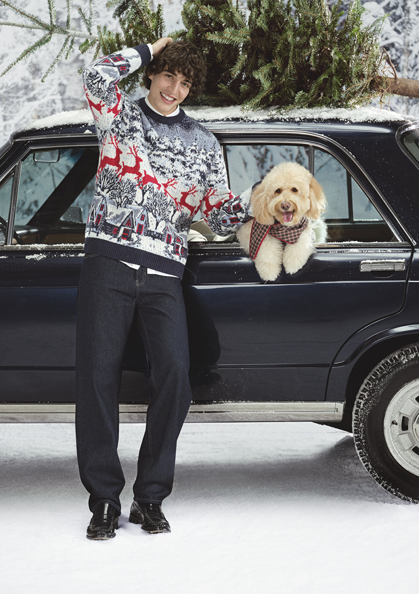  Mavi Yılbaşı Temalı Lacivert Kazak Regular Fit / Normal Kesim 0710407-70490