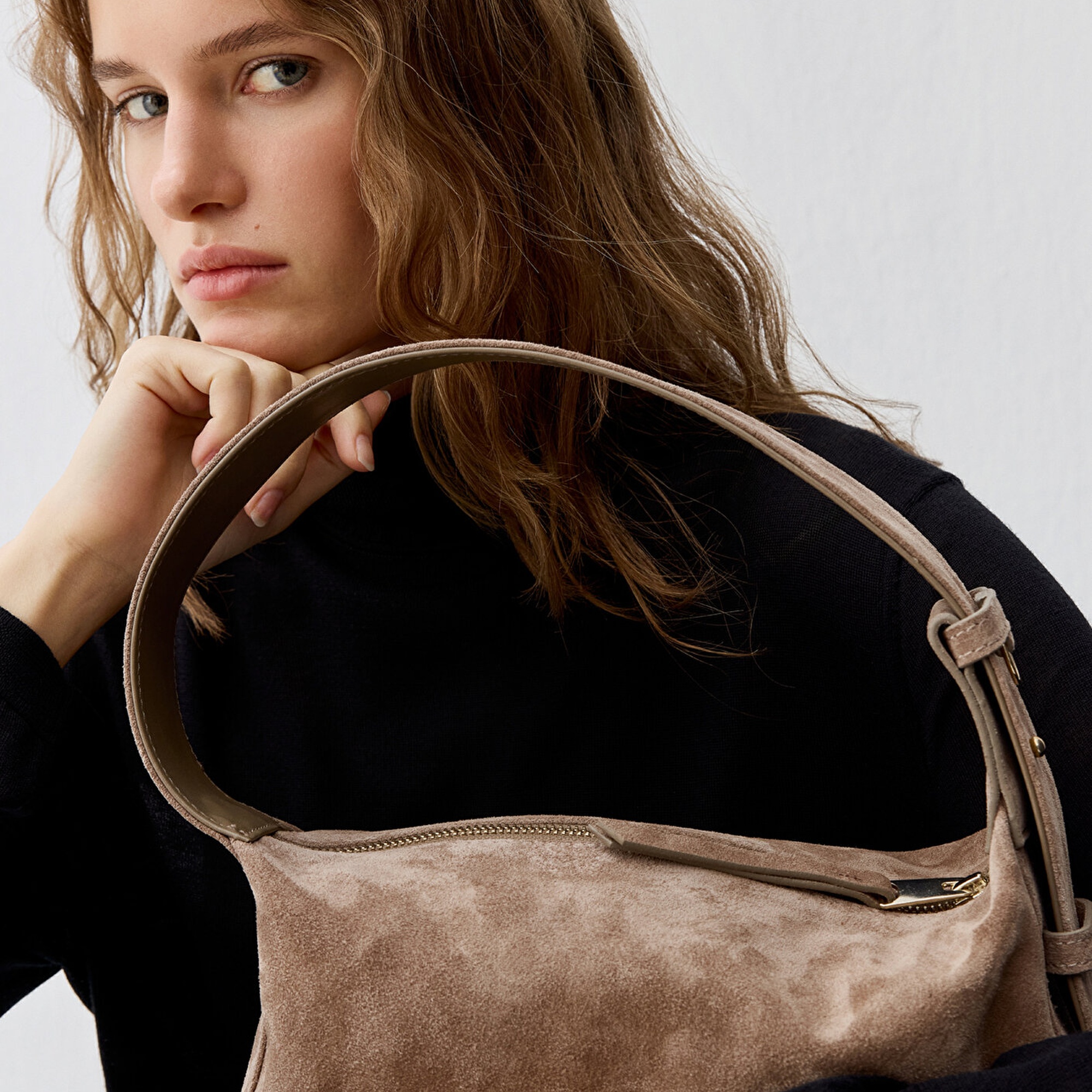 Mavi Süet Deri Kahverengi Kol Çantası 1913697-70367