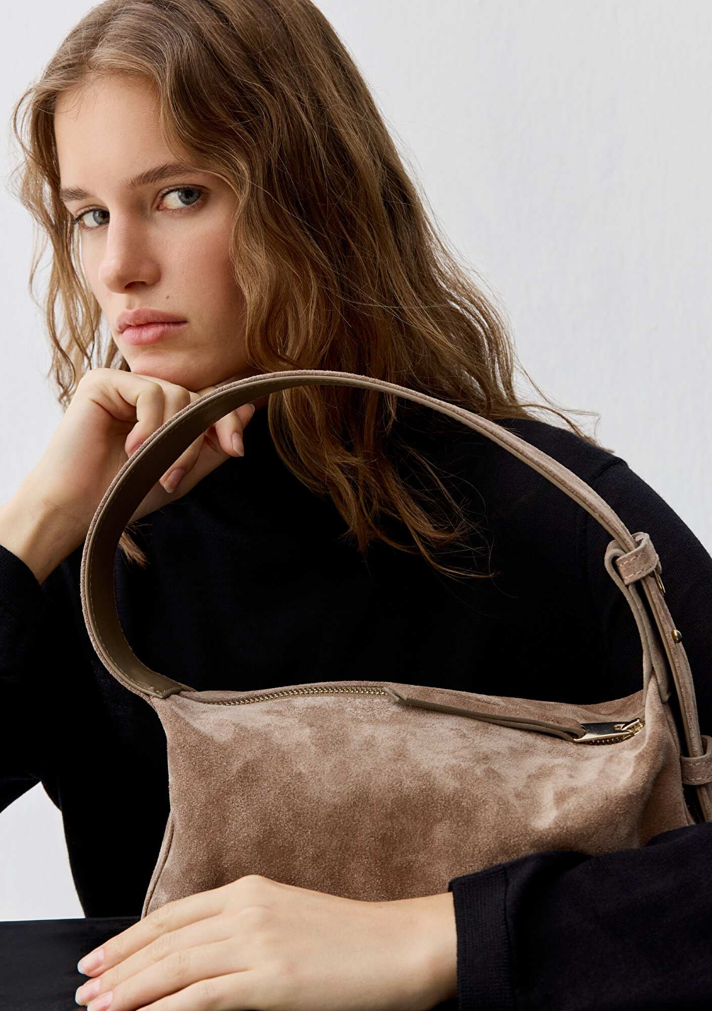  Mavi Süet Deri Kahverengi Kol Çantası 1913697-70367