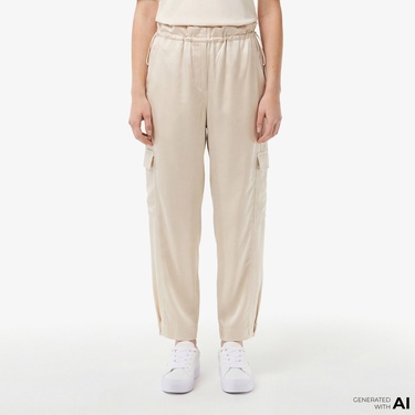  Kadın Oversize Fit Krem Kargo Pantolon