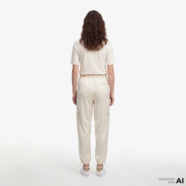  Kadın Oversize Fit Krem Kargo Pantolon