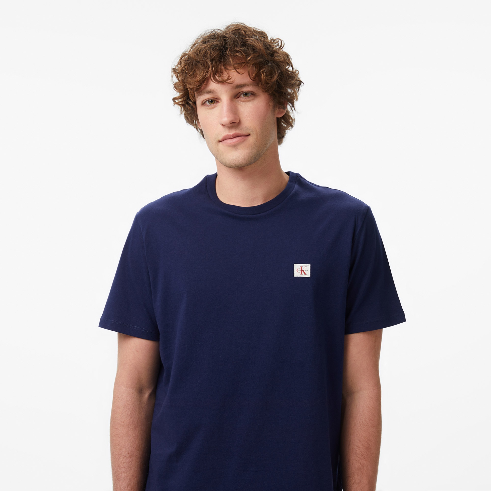 Calvin Klein Badge 30S Jersey Classic  Erkek Mavi T-Shirt