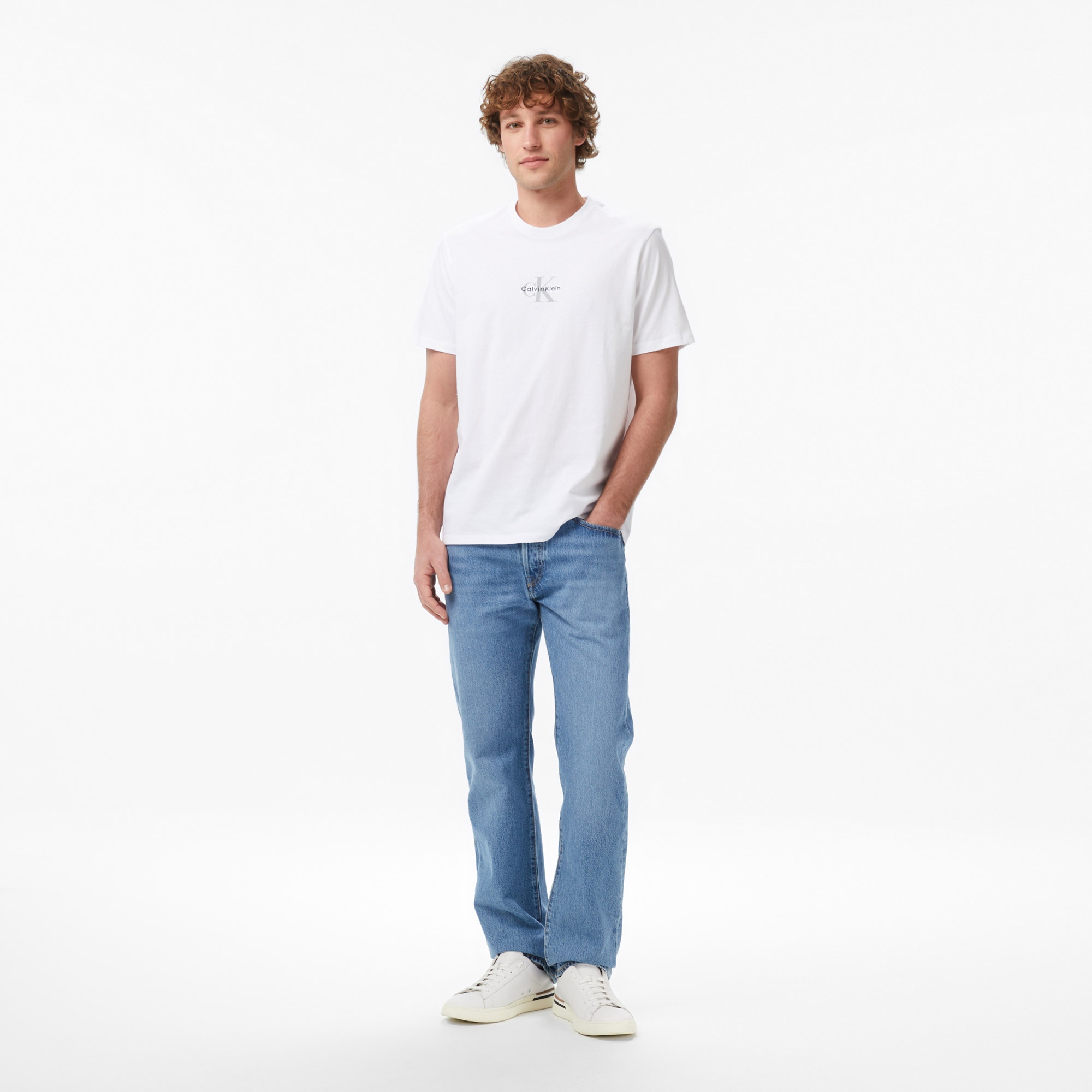 Calvin Klein 30S Micro Monologo Graphic Erkek Beyaz T-Shirt