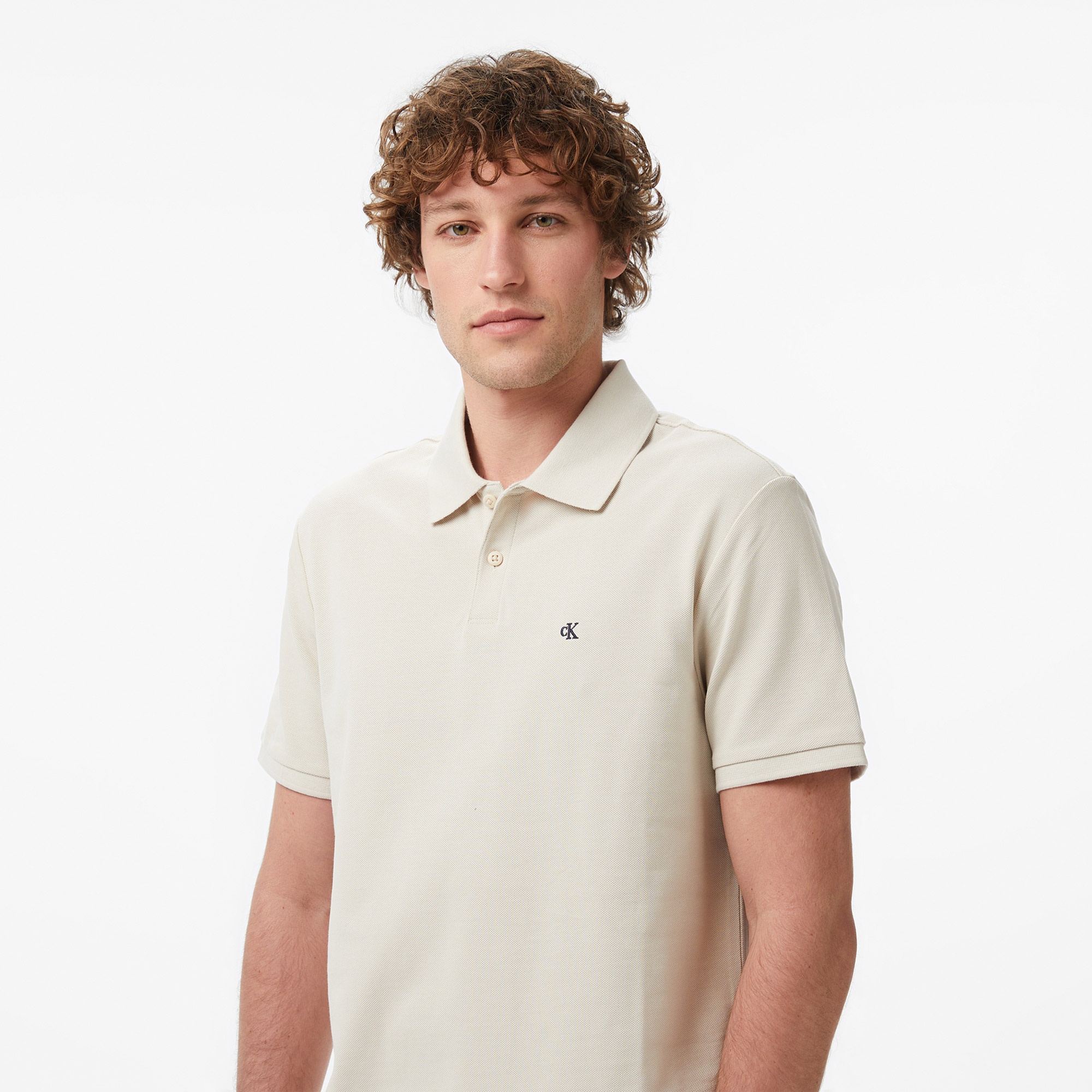 Calvin Klein Monogram Pique Erkek Bej Polo