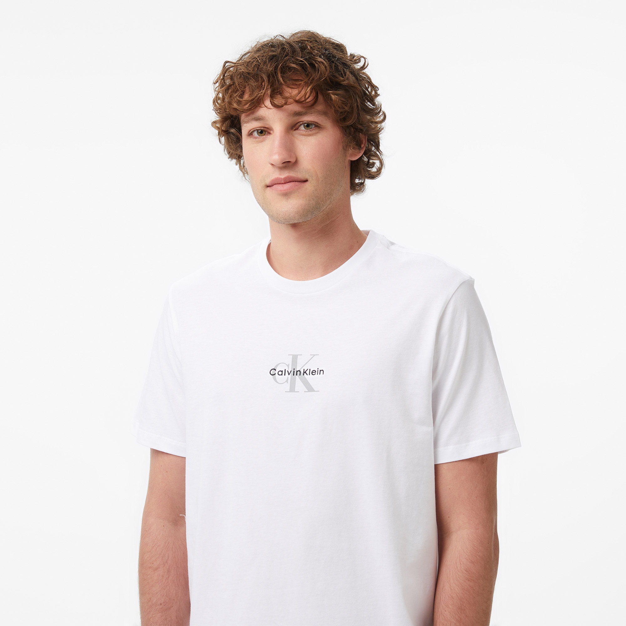 Calvin Klein 30S Micro Monologo Graphic Erkek Beyaz T-Shirt