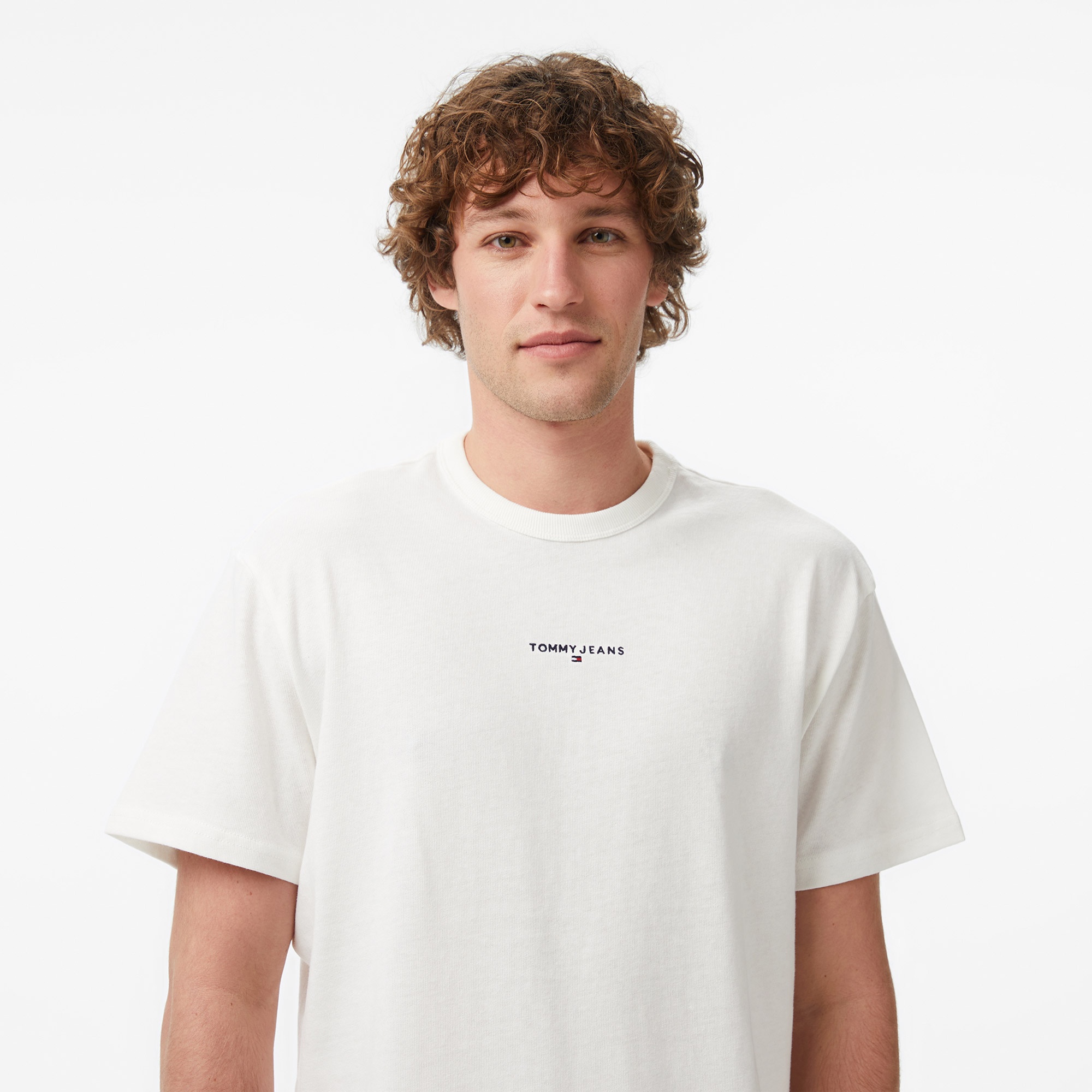 Tommy Hilfiger Linear Erkek Beyaz T-Shirt