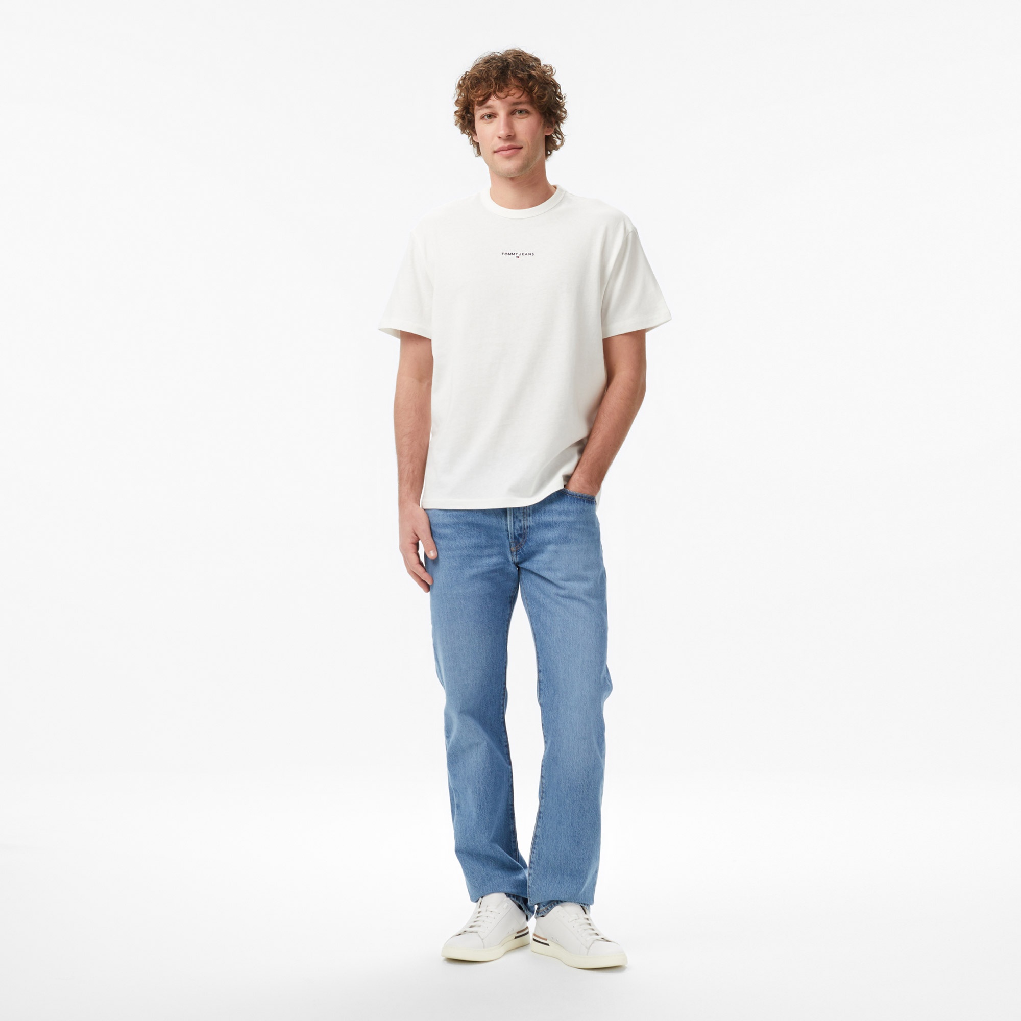 Tommy Hilfiger Linear Erkek Beyaz T-Shirt