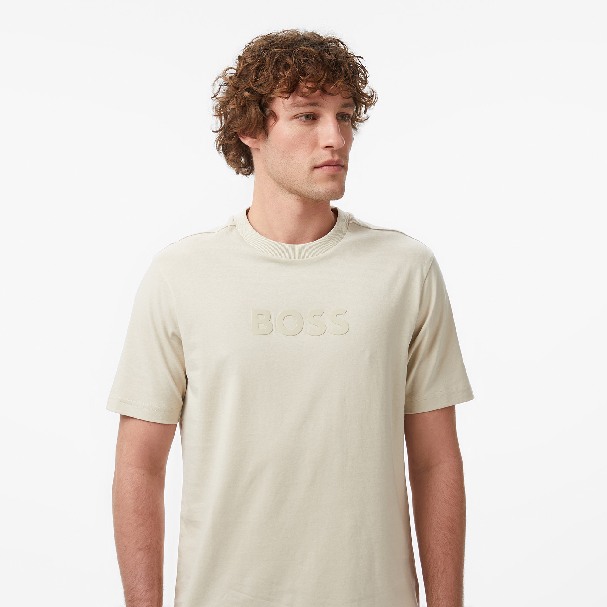 Boss TS Logo Erkek Bej T-Shirt
