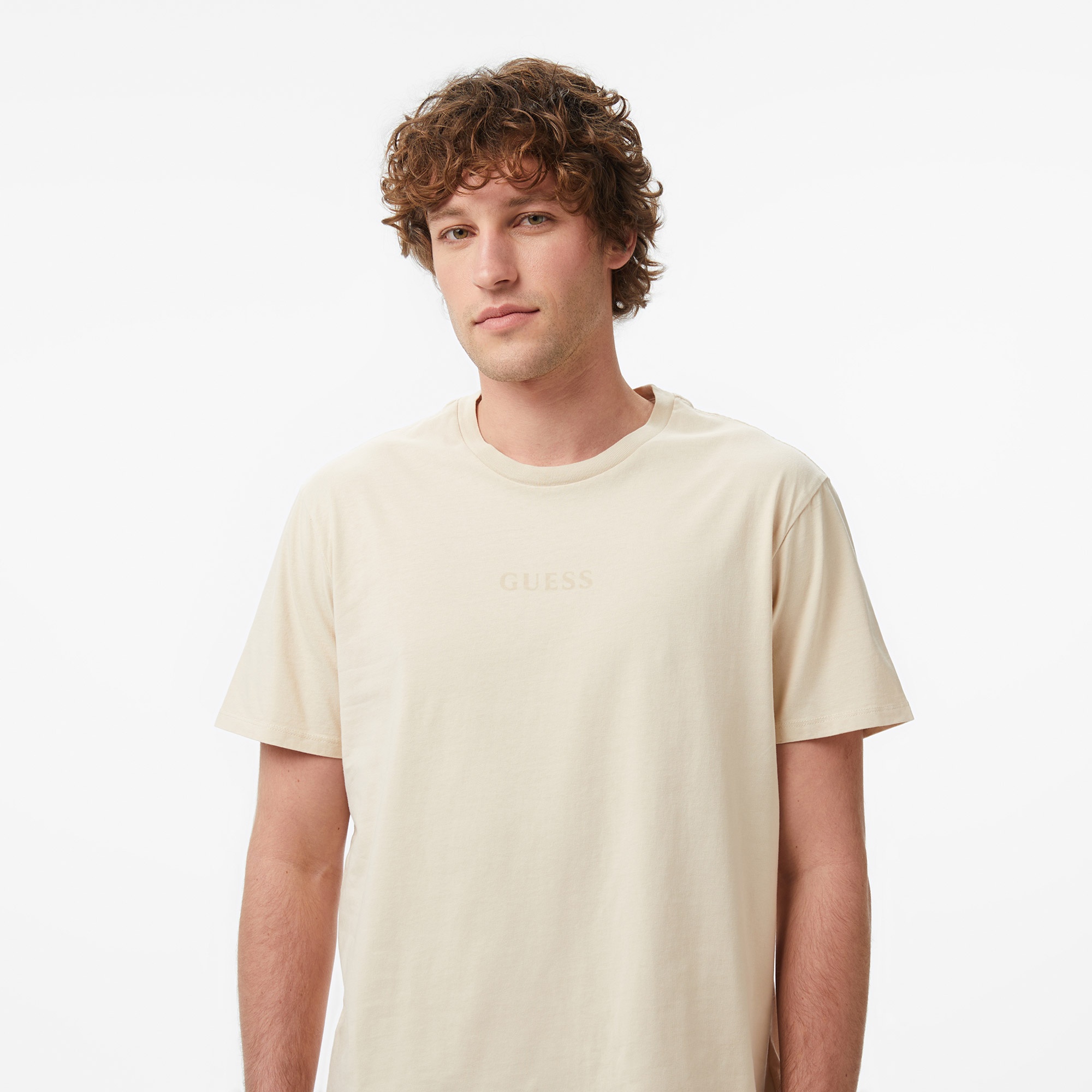 Guess Regular Fit Erkek Krem T-Shirt