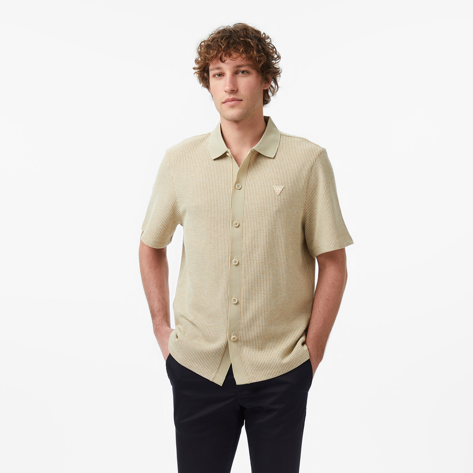  Guess Waffle Erkek Bej T-Shirt