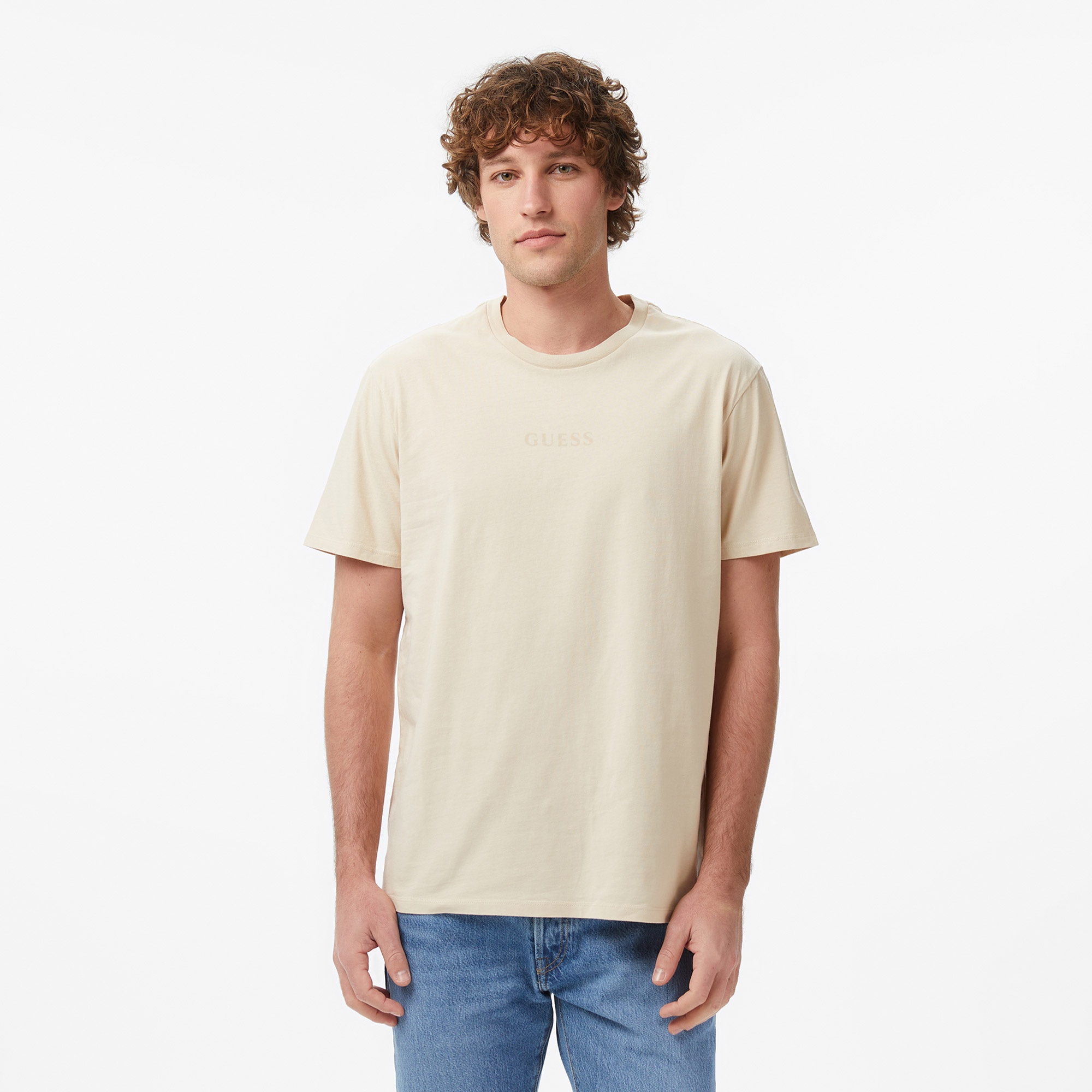 Guess Regular Fit Erkek Krem T-Shirt