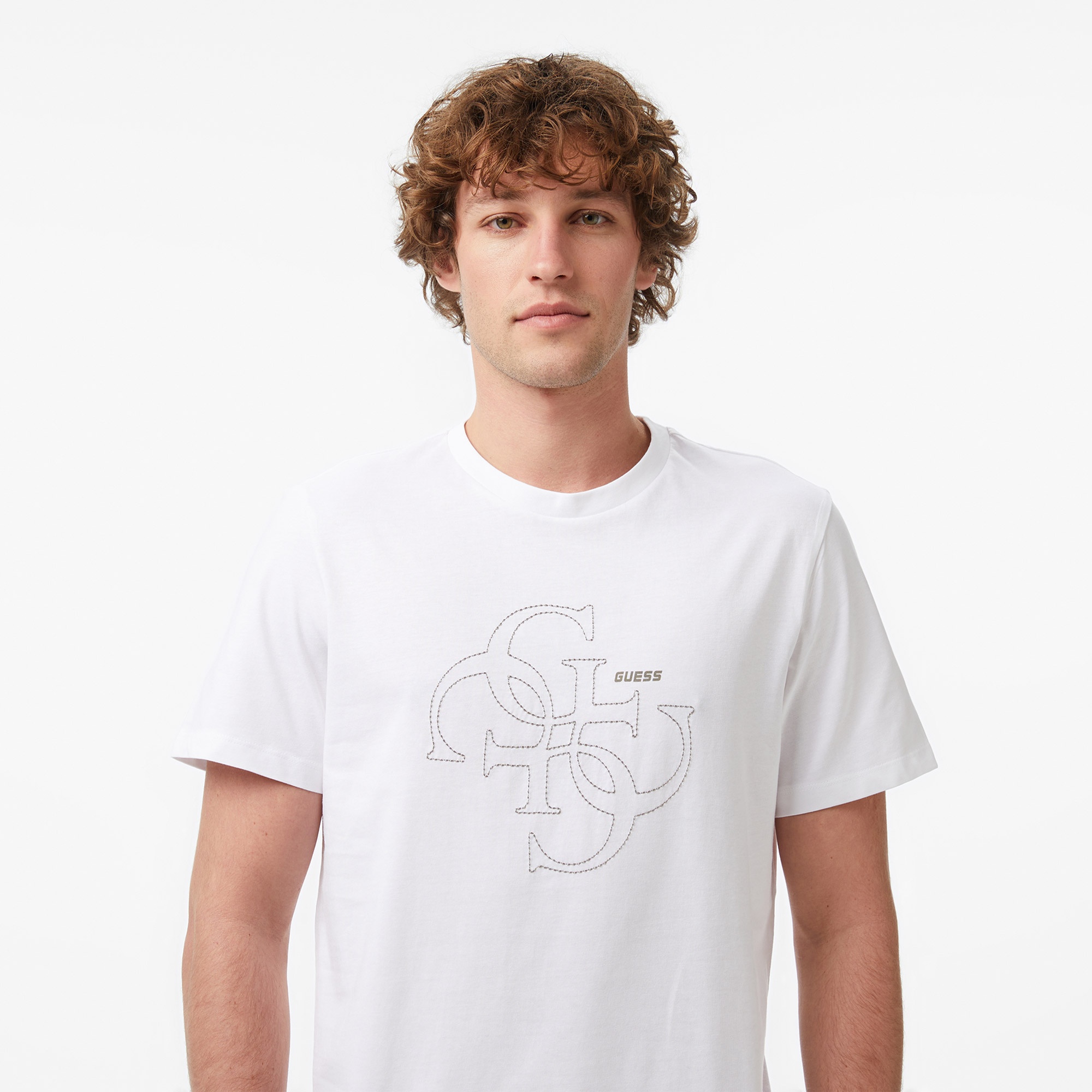 Guess Tiberio Aktif Oversize Fit Erkek Beyaz T-Shirt