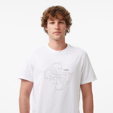  Guess Tiberio Aktif Oversize Fit Erkek Beyaz T-Shirt