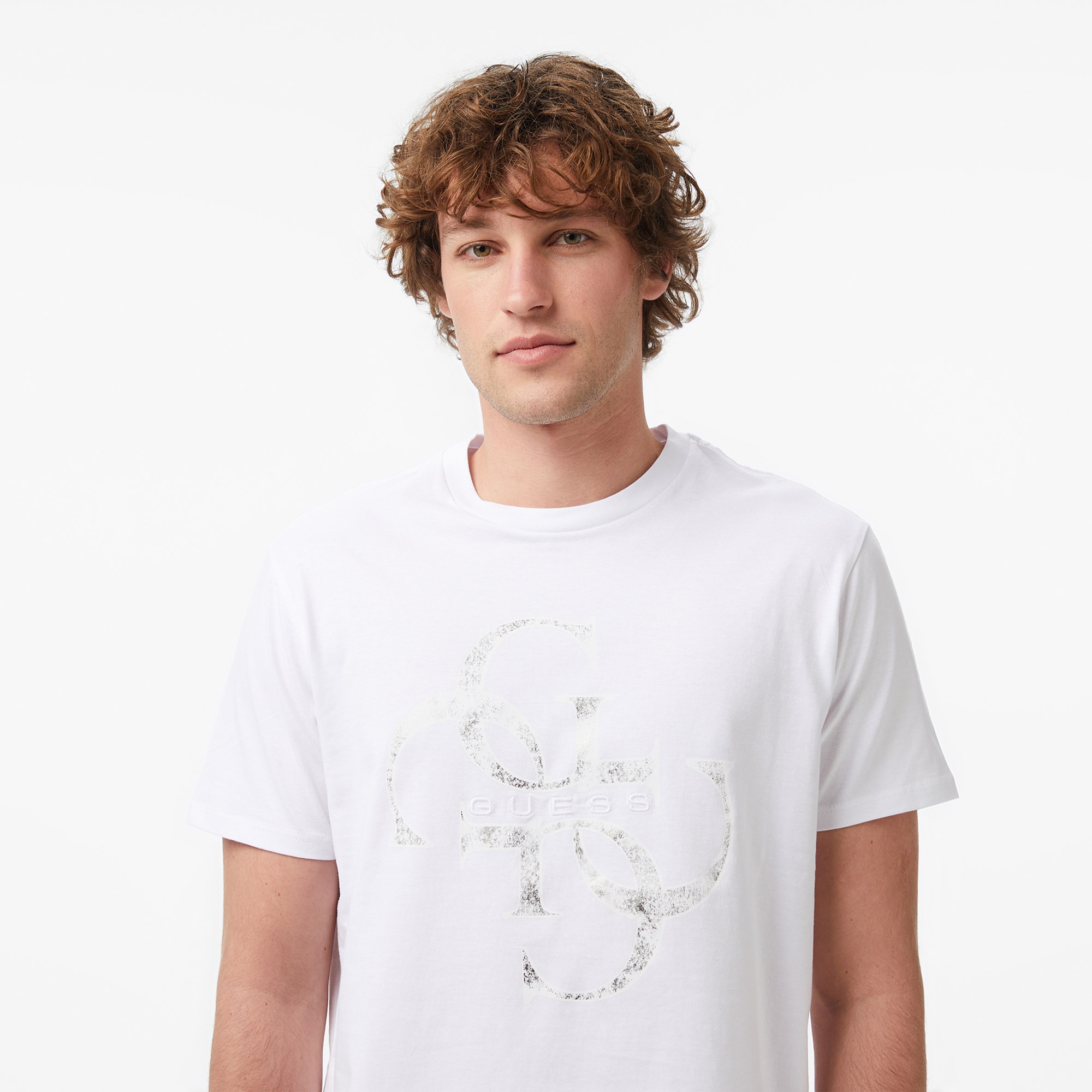 Guess Shimmer Regular Fit Erkek Beyaz T-Shirt