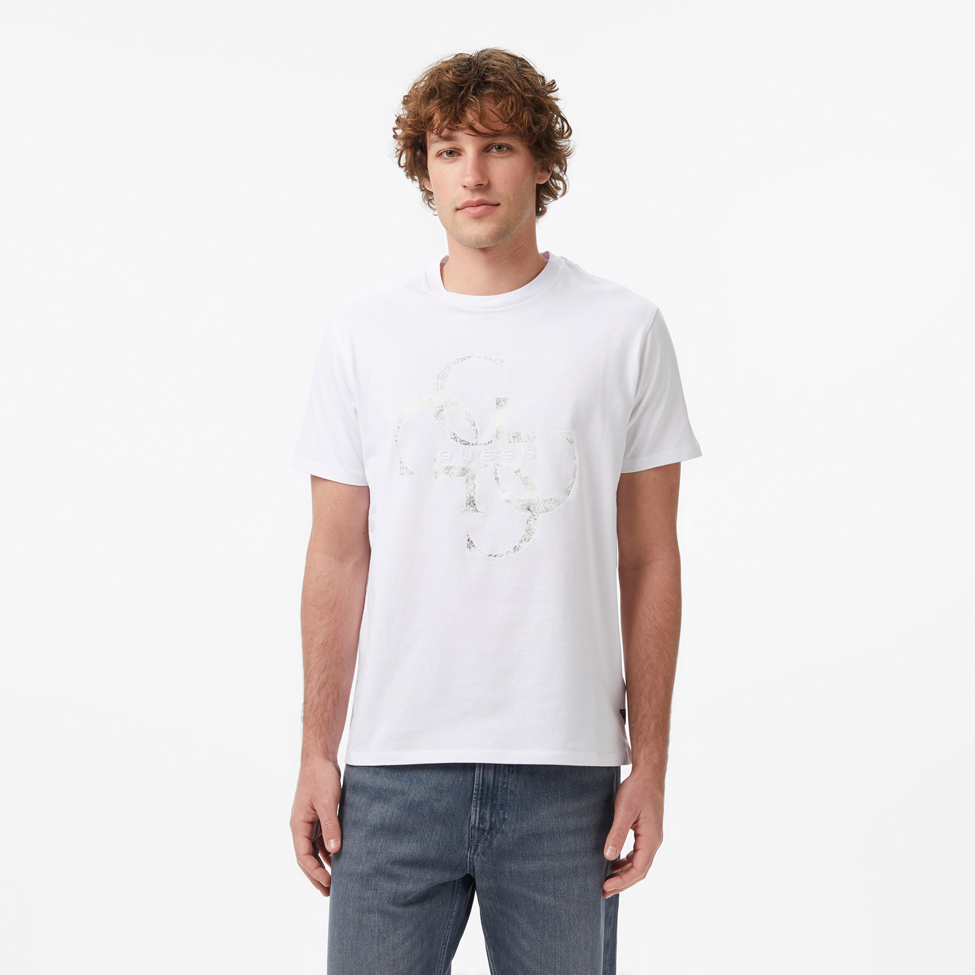 Guess Shimmer Regular Fit Erkek Beyaz T-Shirt