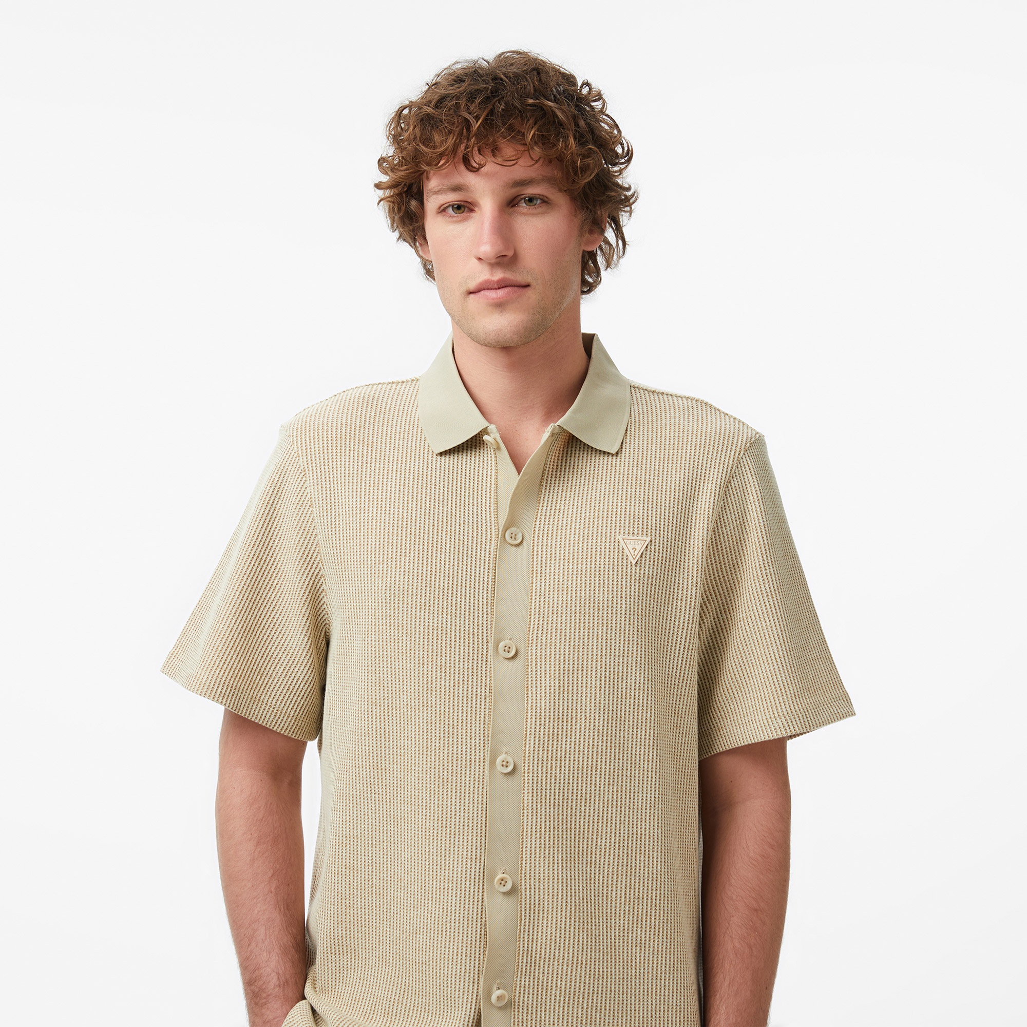 Guess Waffle Erkek Bej T-Shirt