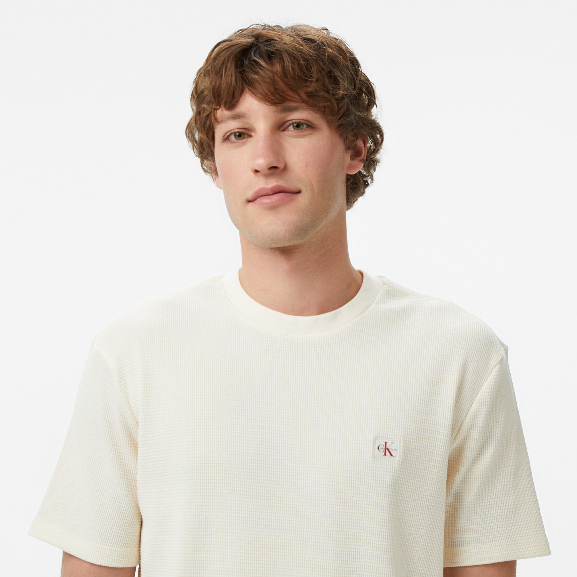 Calvin Klein Waffle Badge Crewnk Erkek Beyaz T-Shirt