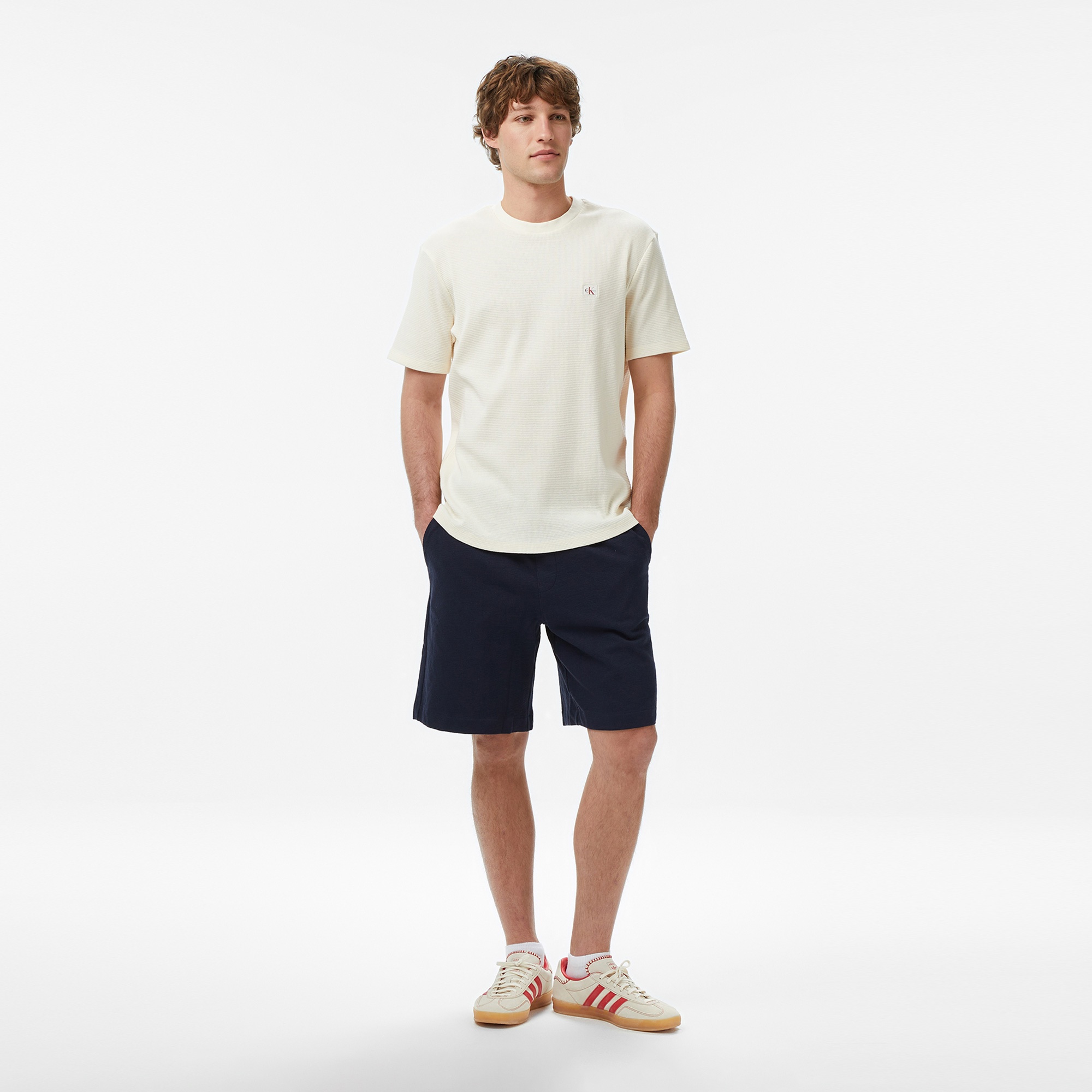 Calvin Klein Waffle Badge Crewnk Erkek Beyaz T-Shirt