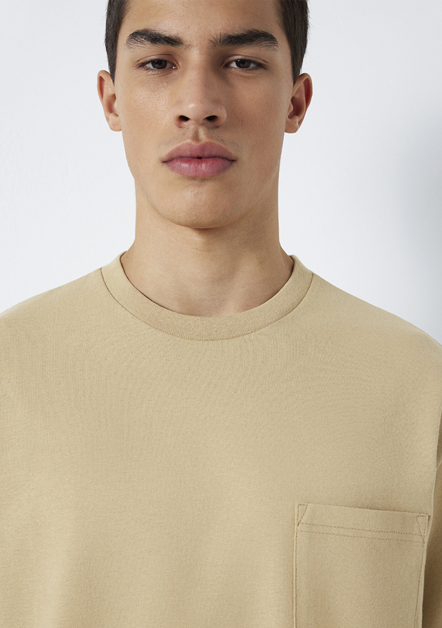 Mavi Cep Detaylı Kahverengi Basic Tişört Loose Fit / Bol Rahat Kesim 066248-70204