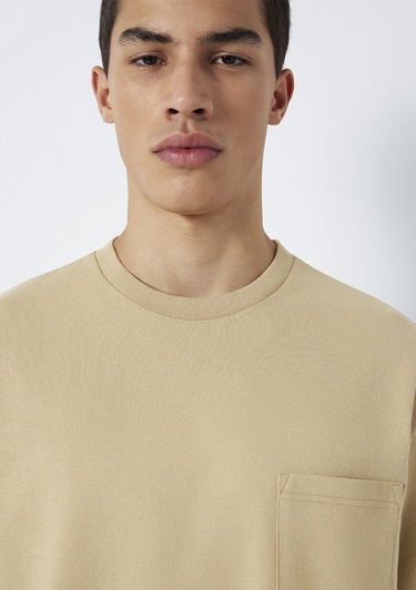  Mavi Cep Detaylı Kahverengi Basic Tişört Loose Fit / Bol Rahat Kesim 066248-70204