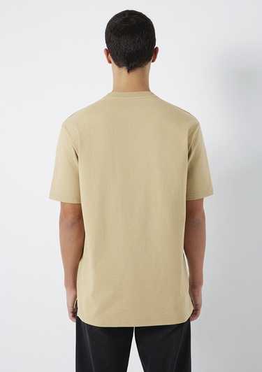  Mavi Cep Detaylı Kahverengi Basic Tişört Loose Fit / Bol Rahat Kesim 066248-70204