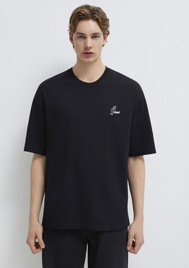  Mavi Mavi Logo Baskılı Siyah Tişört Oversize / Geniş Kesim 0613179-900
