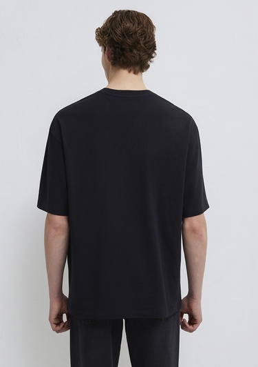  Mavi Mavi Logo Baskılı Siyah Tişört Oversize / Geniş Kesim 0613179-900